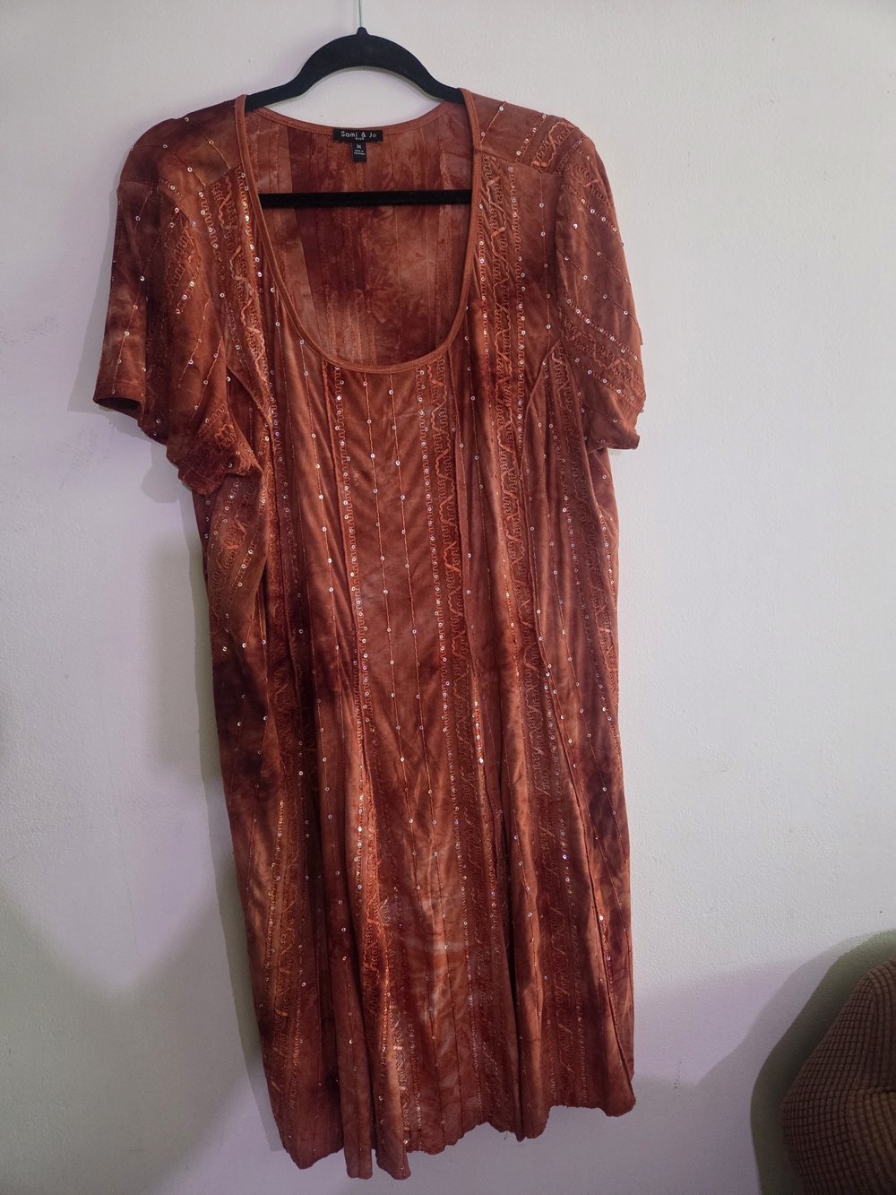 Sami & Jo Copper Brown Midi Dress with Sequined Detail Plus Size 3XL,Stretchy